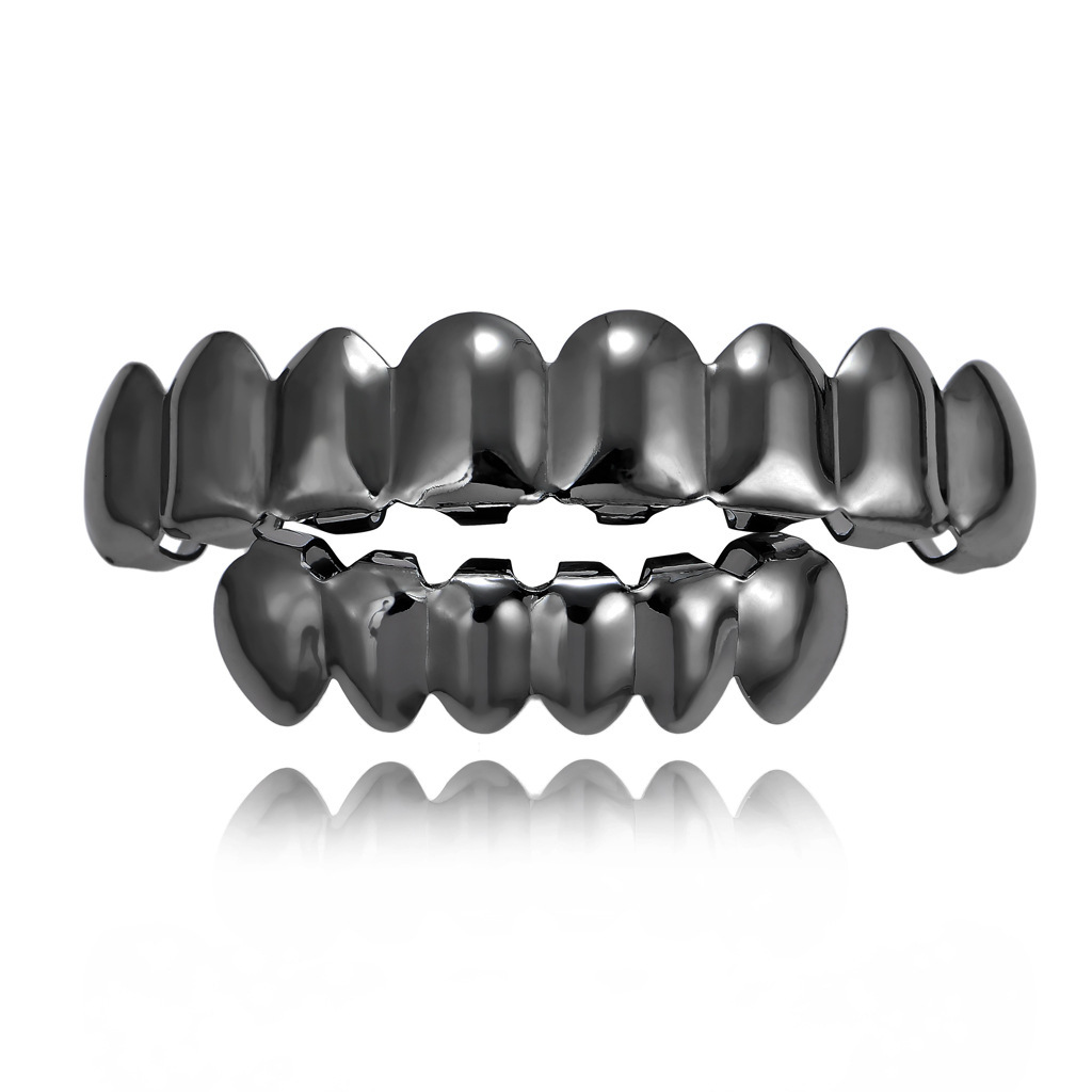 18K Gold Plated 8 Tooth Hip Hop Grillz Luxury High Quality Halloween Teeth Rapper Costume Accessories