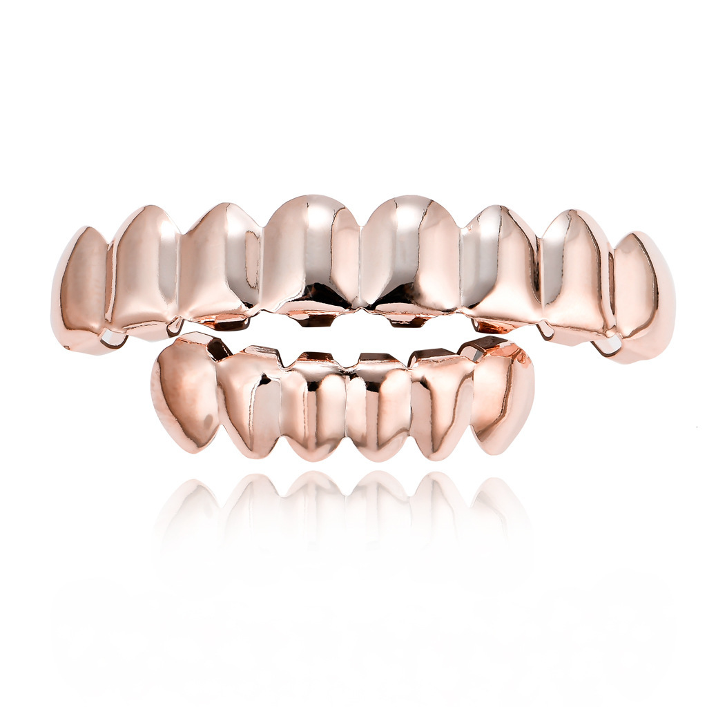 18K Gold Plated 8 Tooth Hip Hop Grillz Luxury High Quality Halloween Teeth Rapper Costume Accessories