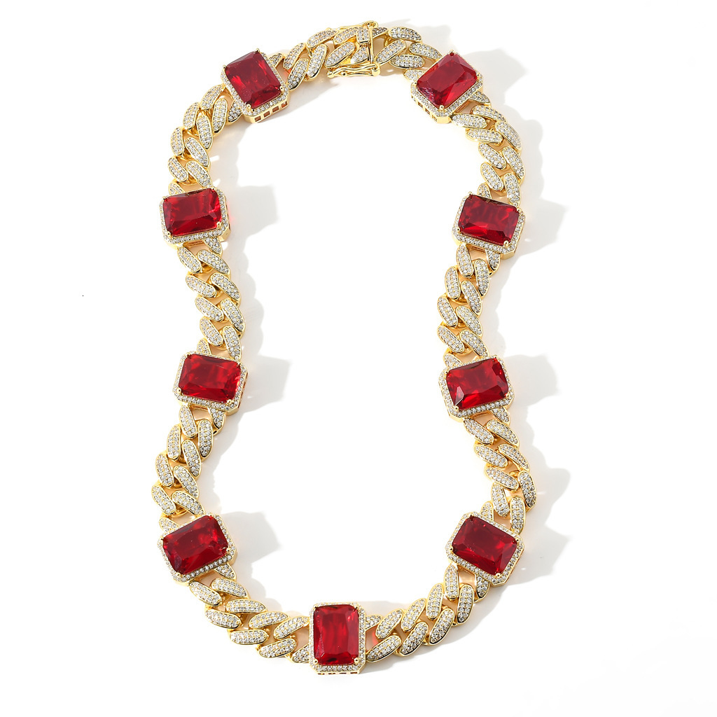 Hiphop Red Blue Cuban Chain Iced Out Unisex Unique Fashion Moissanite High Quality Pass the diamond tester