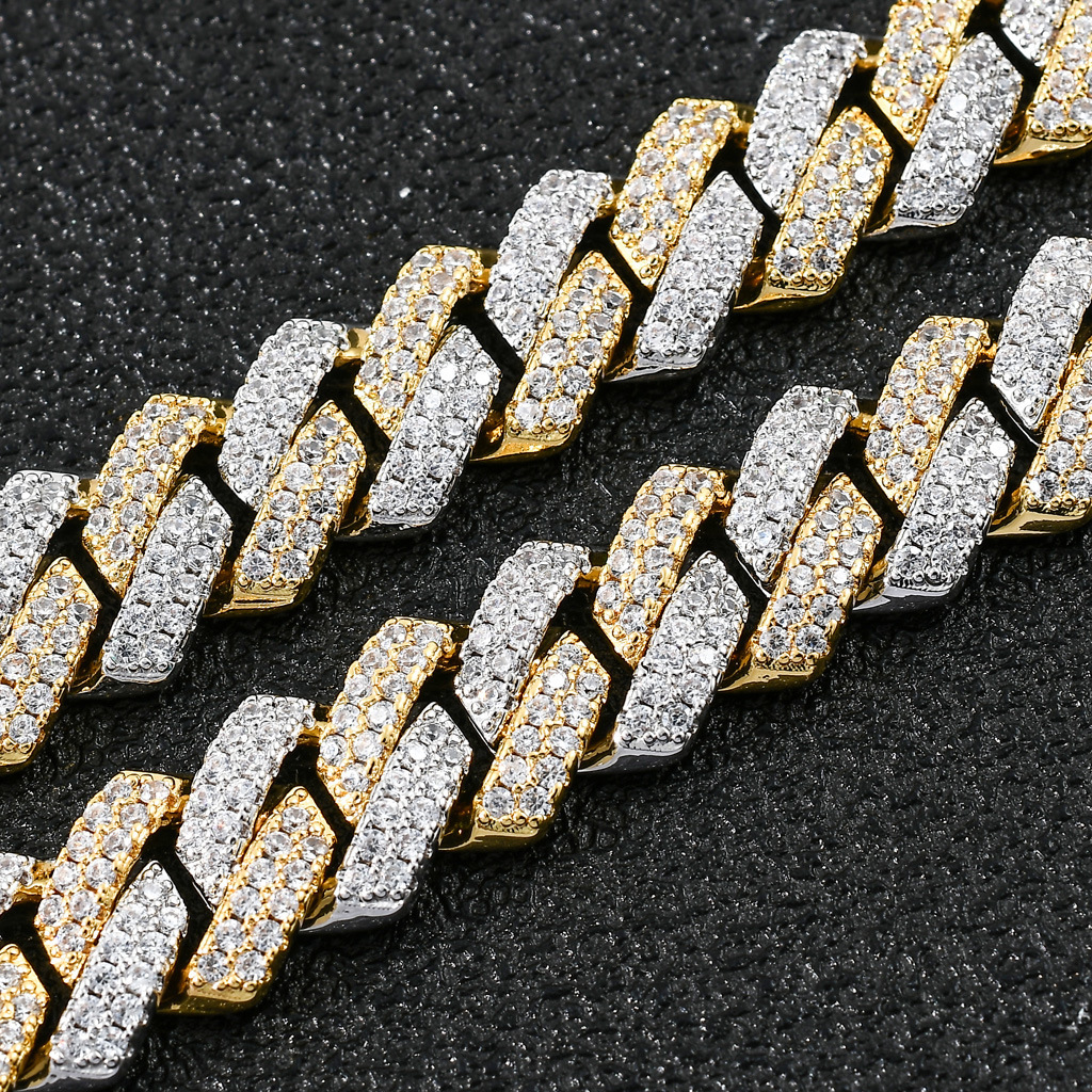 Luxury Moissanite 14mm Bar Cuban Chain Iced Out White Gold Plated Men Hip Hop Necklace Pass the diamond tester
