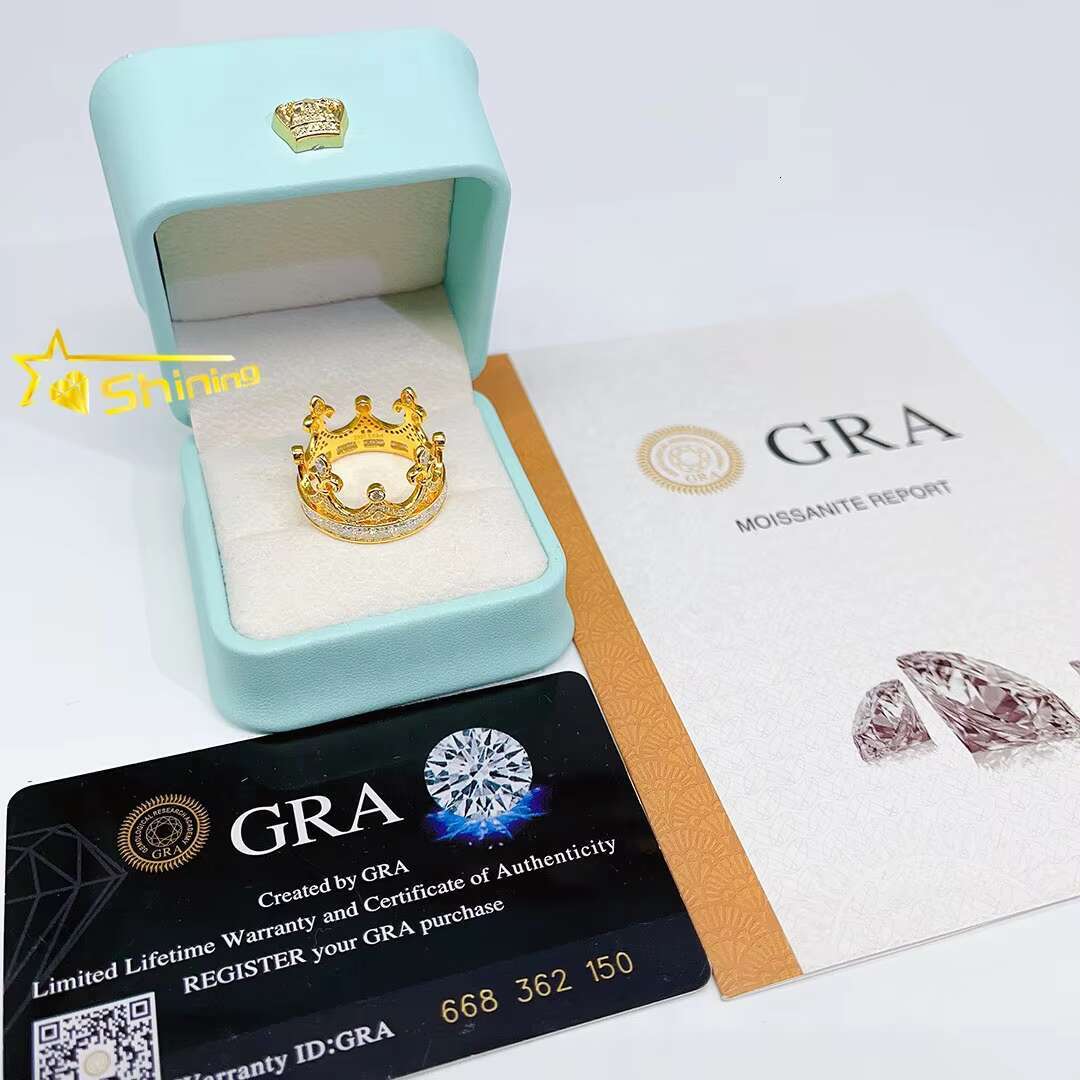 High Quality Hip Hop Crown Shape Ring Custom Men Women 925 Sterling Silver GRA Certificated Moissanite Ring