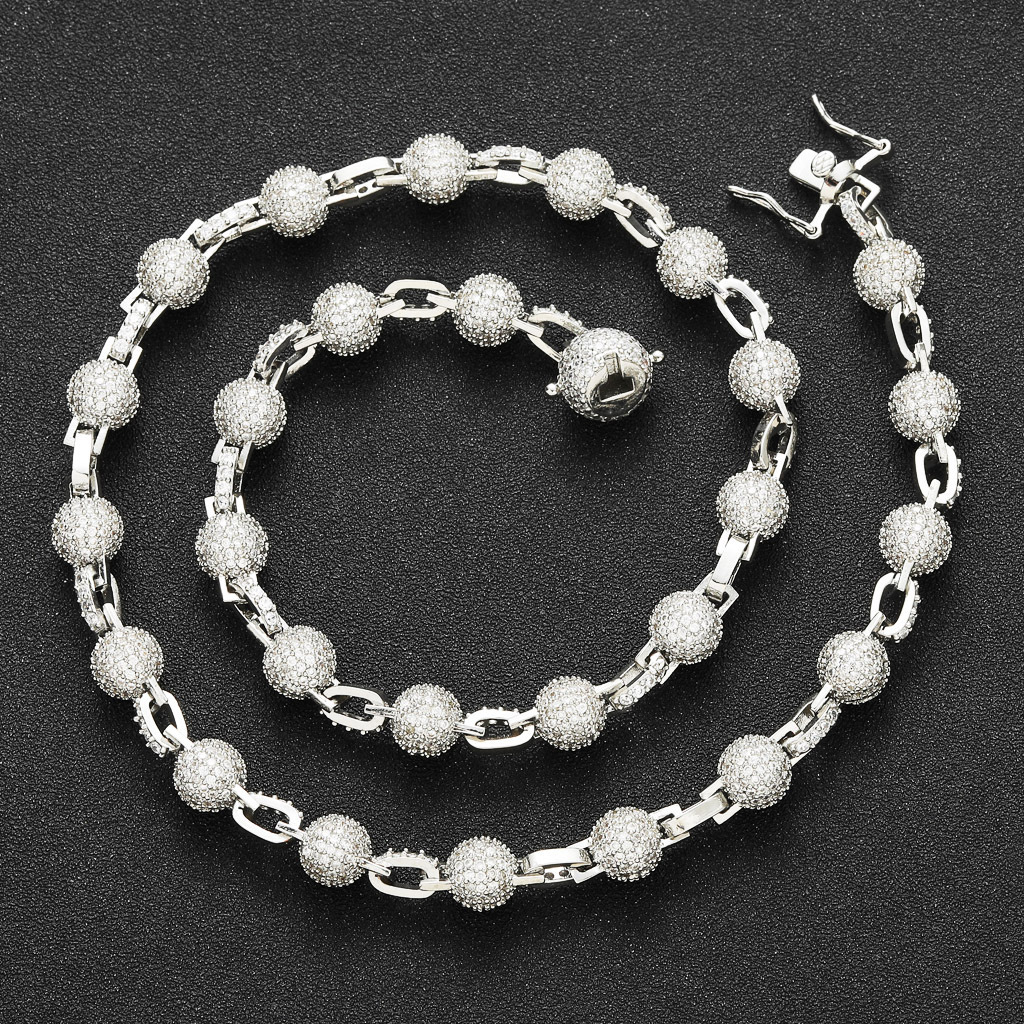 Hip Hop 8mm Bead Chain Trendy Unisex Collarbone Street Full Iced Out Luxury Accessory Bling Bling Necklace Pass the diamond tester