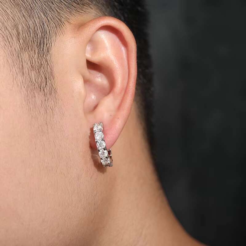 Socialite Style Full Diamond Earrings New 4MM Main Stone Light Luxury S925 Silver Hoop Versatile Fashion Moissanite