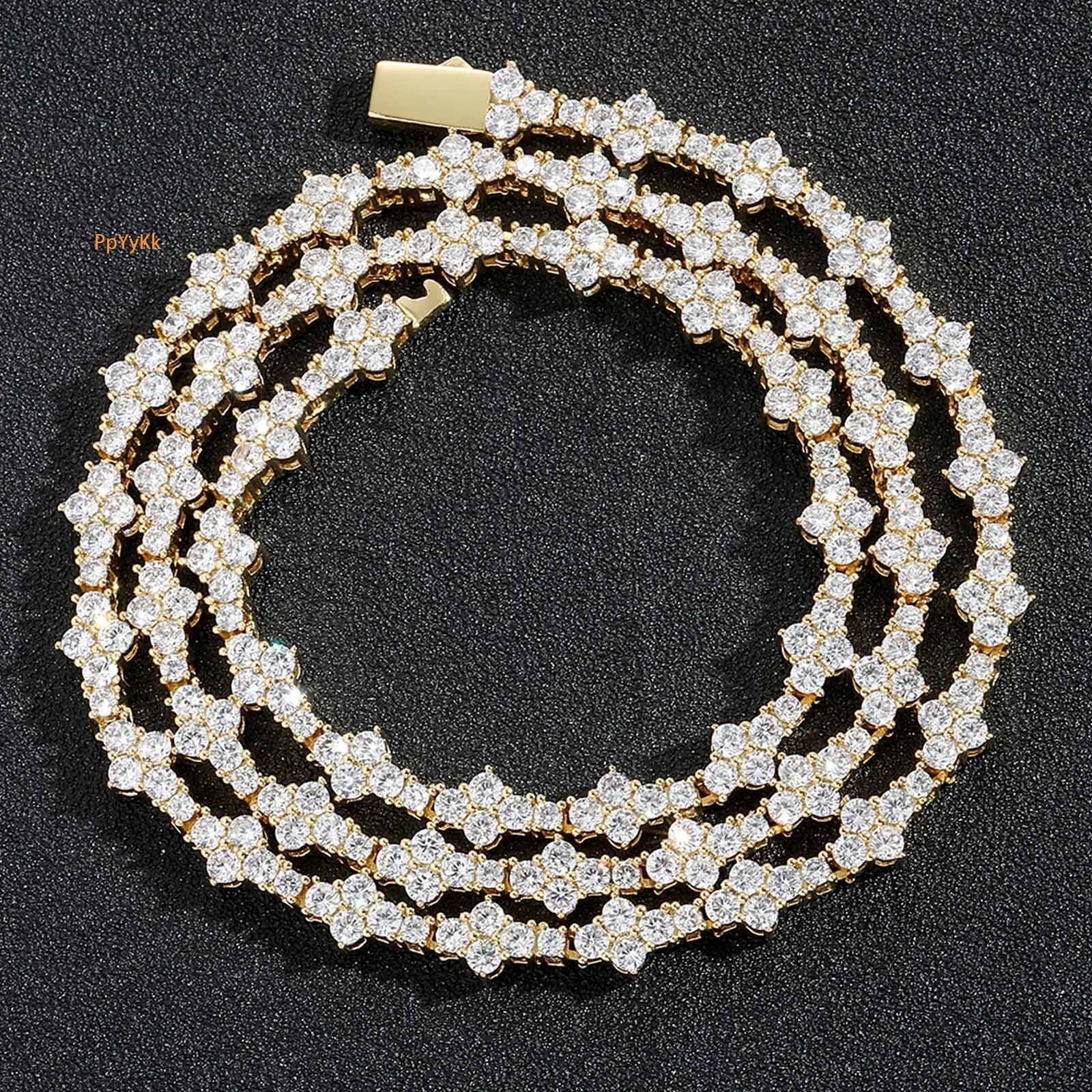 Luxury Jewelry Stylish Moissanite Plum Blossom Tennis Chain Men's Hip Hop Necklace Streetwear Brand Spring Clasp Accessory Pass the diamond teste