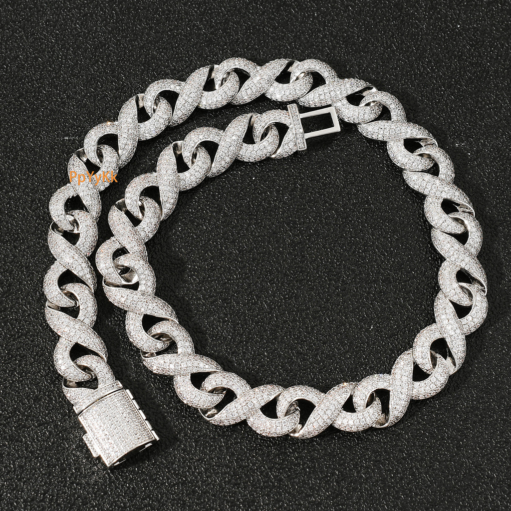 Luxury Jewelry New Arrival 15mm Infinity 8 Chain Rose Gold Cuban Link Iced Out High Quality Trendy Hip Hop Bling Bling Necklace Pass the diamond teste