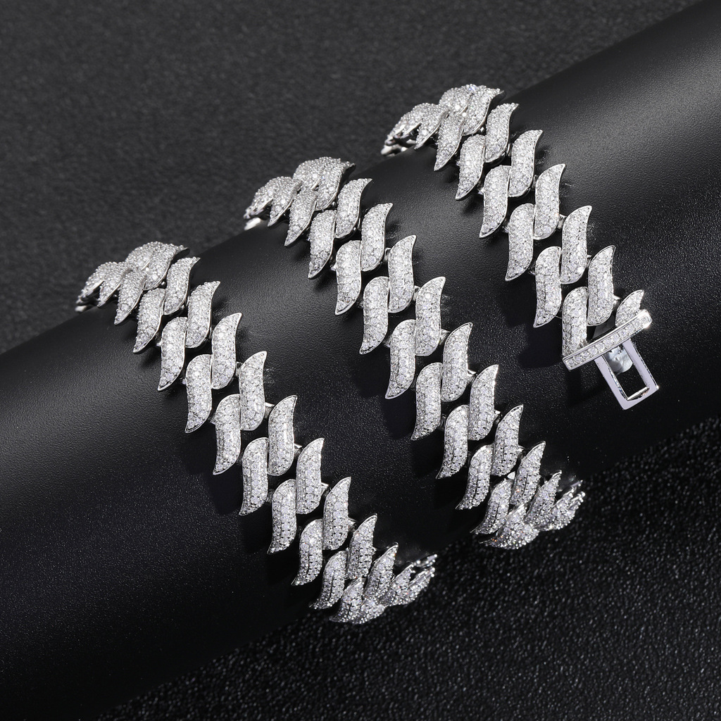High Quality New 18mm Miami Lock Clasp Spike Thorn Cuban Necklace Full Iced Out Jewelry Bling Bling Necklace Pass the diamond tester