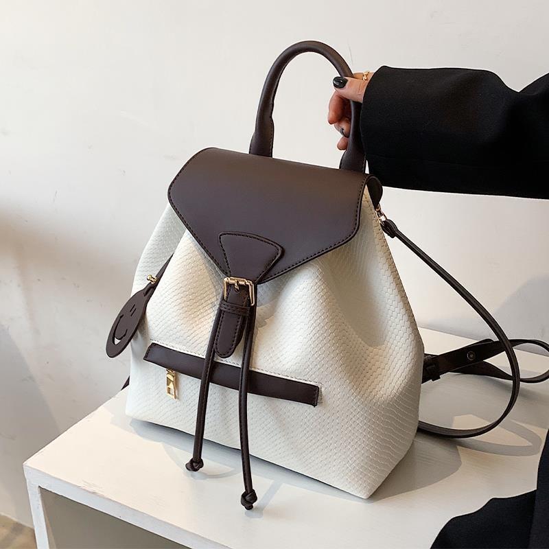 Double Shoulder Woven Texture Women's Backpack Free Shipping Designer Simple And Fashionable College Student Backpack Splicing Large Capacity Handbag Travel Bag