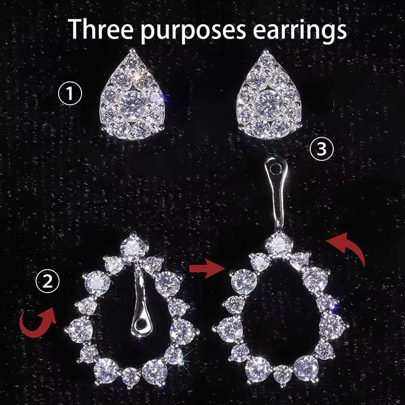 Abiding Vintage Style Water Drop Earrings Moissanite Diamond VVS D Color 18K White Gold Dinner Party Stud Earrings for Gifts