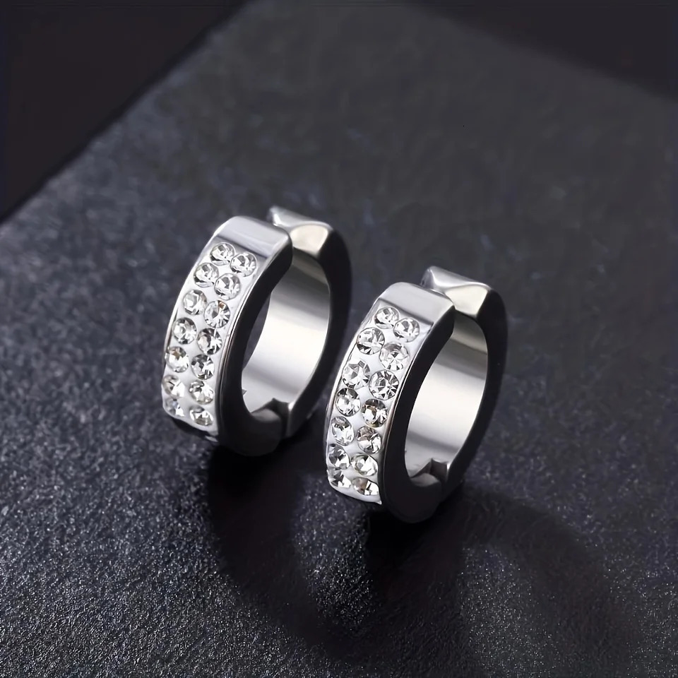 1pair Unisex Minimalist Punk Hip Hop Stainless Steel Ear Clips With Cubic Zirconia for Men Women Daily Wear Party Jewelry Gift 250624