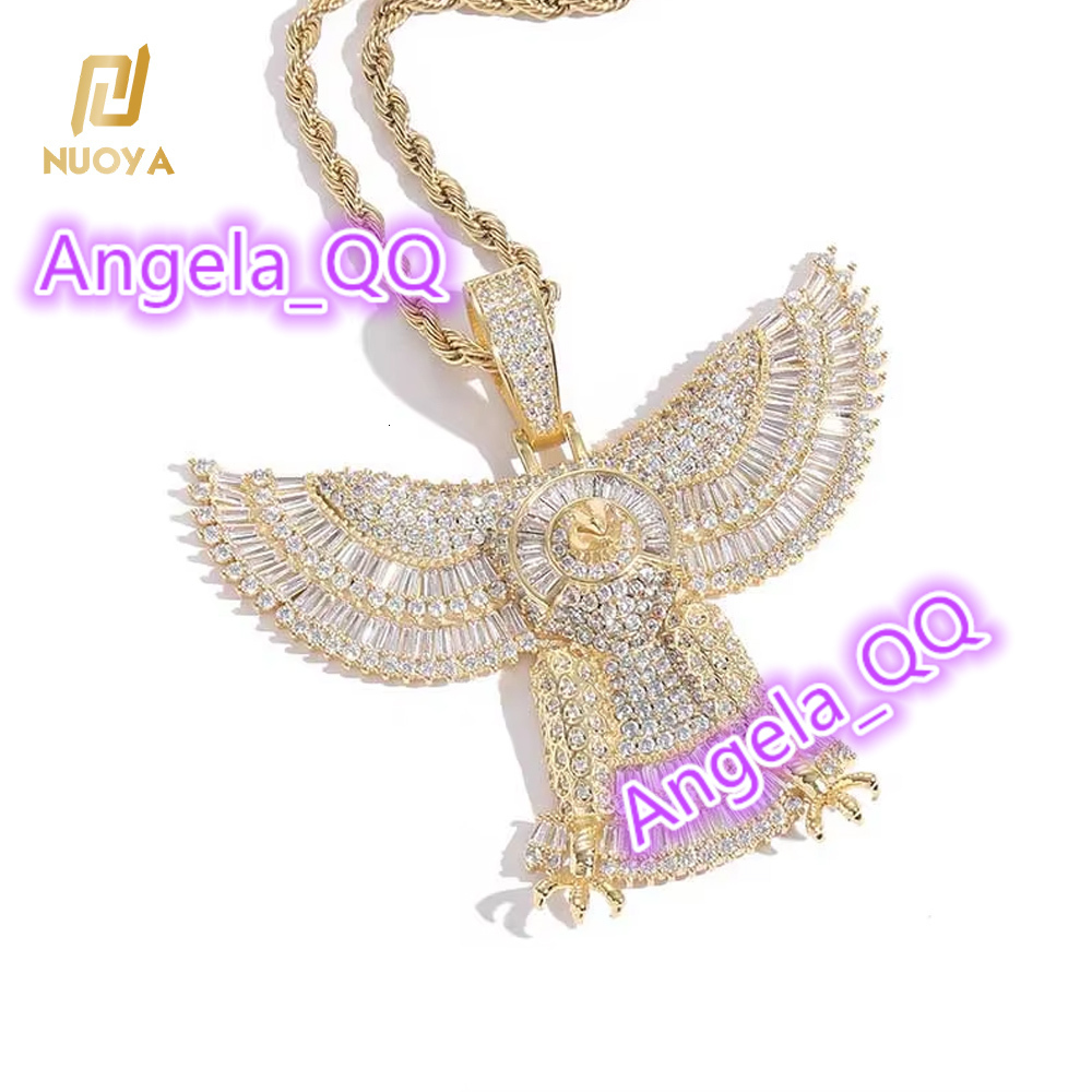 Mens Hip Hop Charm Gold Plating Brass and Moissanite vvs1 Hawk Eagle Pendant Necklace