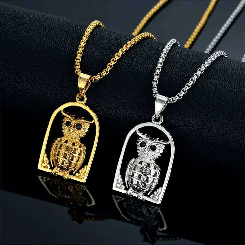 Mens Golden Sier Plated Animal Necklace with Owl Pendant Jewelry Chain for Women Hip Hop Punk Rock Christmas Gift Wholesale Free shipping