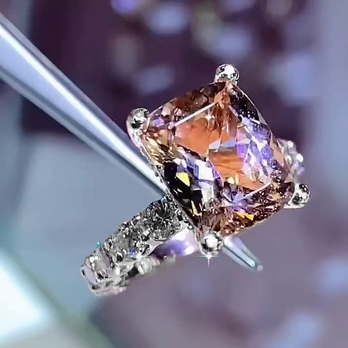 Sparkling Brand Wedding Rings Luxury Jewelry 925 Sterling Silver Rose Gold Fill Cushin Shape Champagne Designer Party Ziricon CZ Diamond Women Bridal 