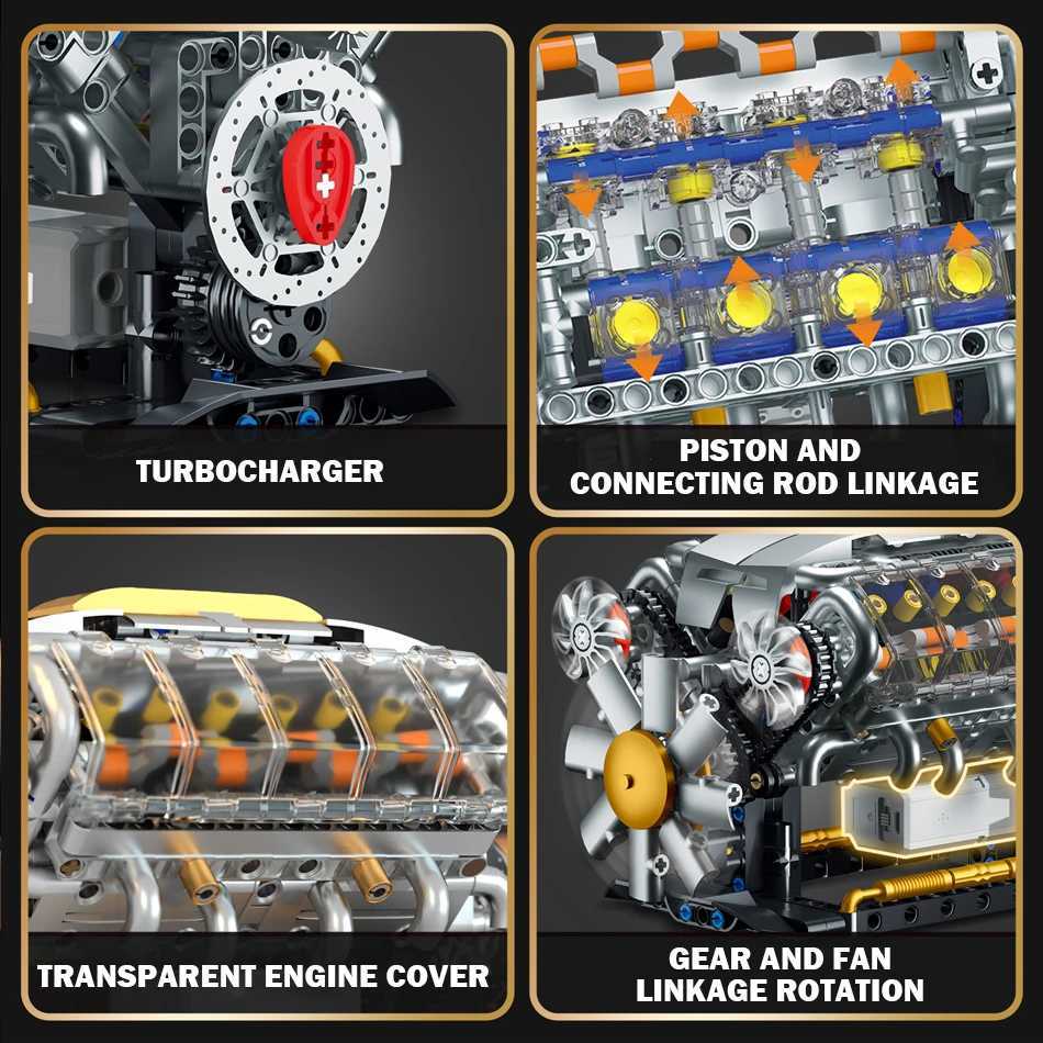 692 PCS MOC Technical Motorized V8 Engine Model Building Blocks Car Electrically Driven Engine Supercar Bricks Toys for Kid Gift Y250628