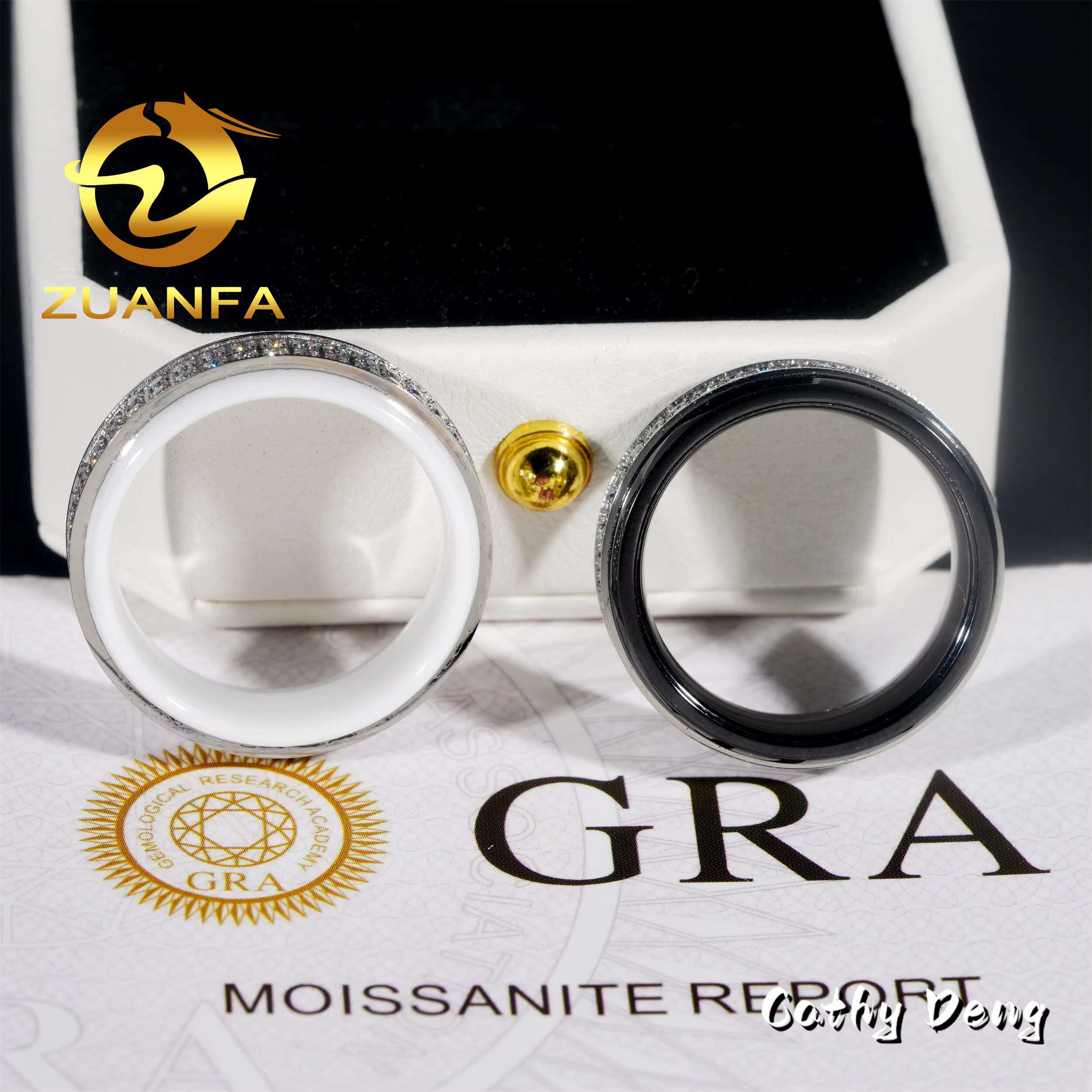 Classic Black Ceramic Men Diamond Ring Iced Out VVS Moissanite Diamond Stainless Steel Men Wedding Band Hip Hop Ring