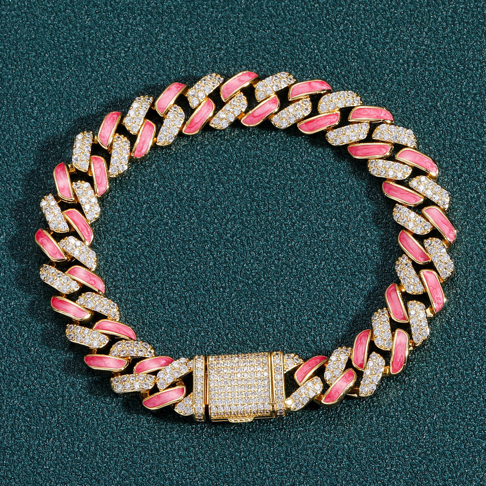 Latest Design Pink Drip 12mm Iced Out Hip Hop Cuban Chain Necklace Couples Matching Bling Accessory Pass the diamond tester