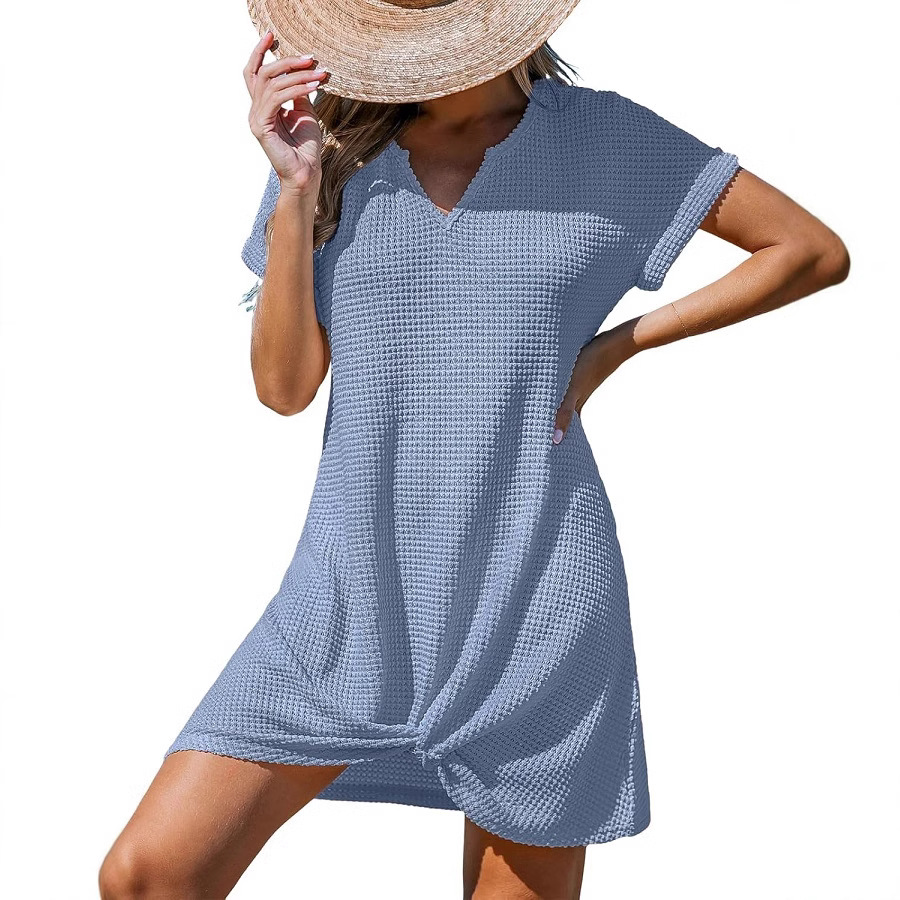 F629Spring and summer new beach dress V-neck twisted blouse dress