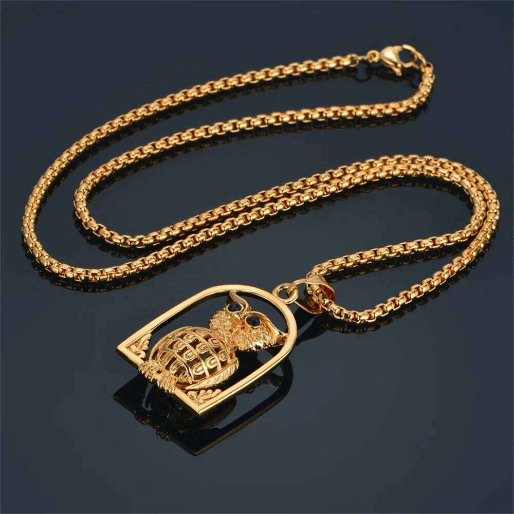 Mens Golden Sier Plated Animal Necklace with Owl Pendant Jewelry Chain for Women Hip Hop Punk Rock Christmas Gift Wholesale Free shipping
