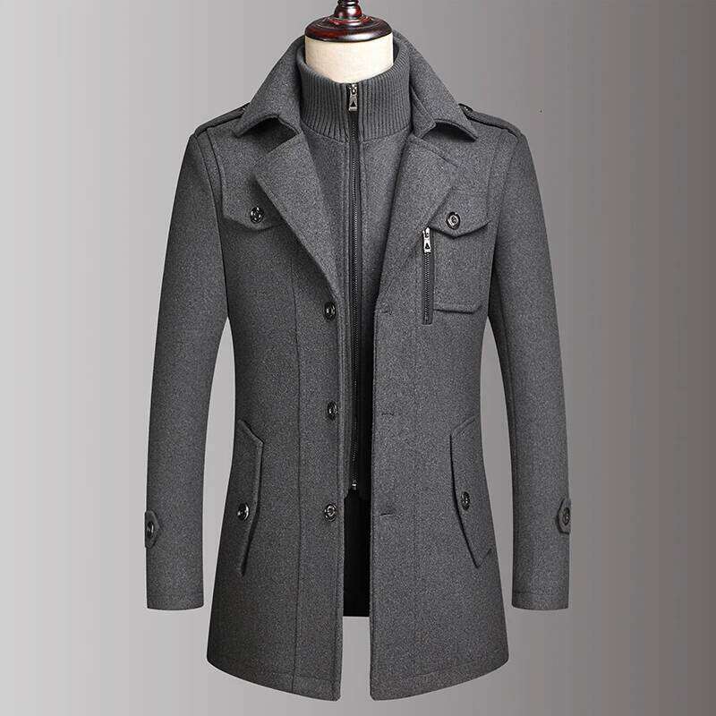 Designer Clothing Double Collar Wool Handsome Autumn Winter Business Style High Quality Middle-Aged Men's Fashion Woolen Coat Fashion