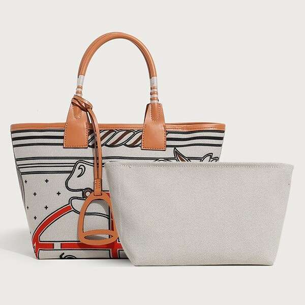 2025 New Autumn Winter Versatile Printed Tote Fashion Canvas Garden Textured Shoulder Women's Handmade Bag