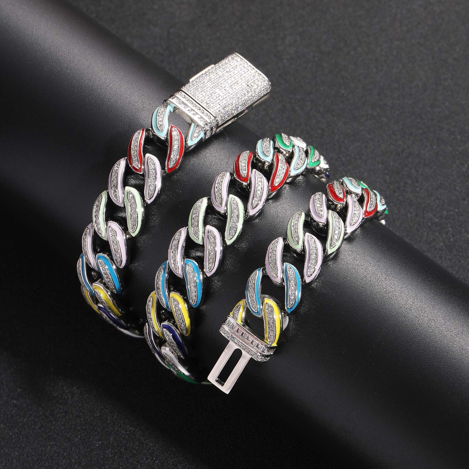 Hip Hop New Release 15mm Rainbow Drip Cuban Chain Premium Iced Out Luxury Trendy Niche Pass the diamond tester