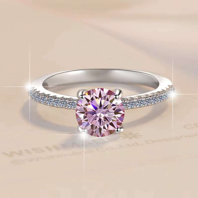 Fine Jewelry 1Ct Diamond Stylish Minimalist Ladies S925 Sterling Silver pink VVS1 Moissanite Solitaire Ring for Woman Ladies