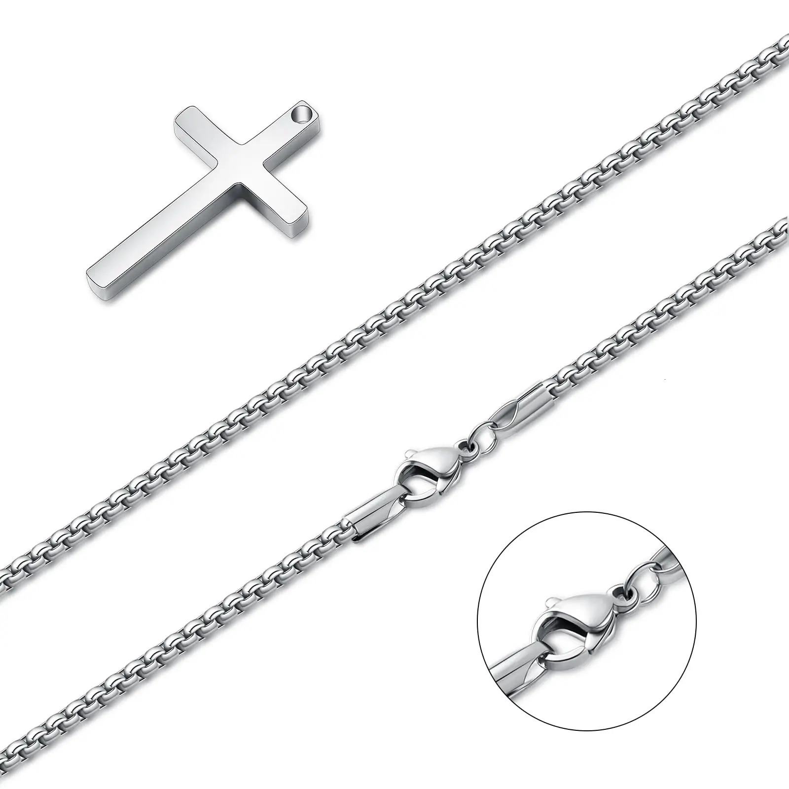 Shevalu 16-24 Inch Silver Cross Necklace Mens Cross Necklaces with 2.5mm Cross Chain and Exquisite Stainless Steel Cross Pendant 250625
