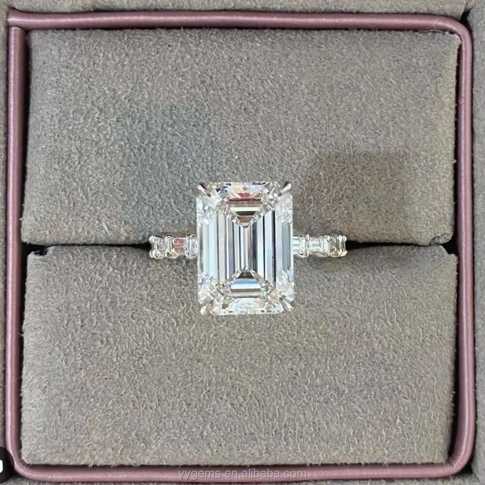 High Quality Super White 5CT Emerald Cut Moissanite 18K Solid Gold Fine Jewelry Wedding Ring Women Fine Rings