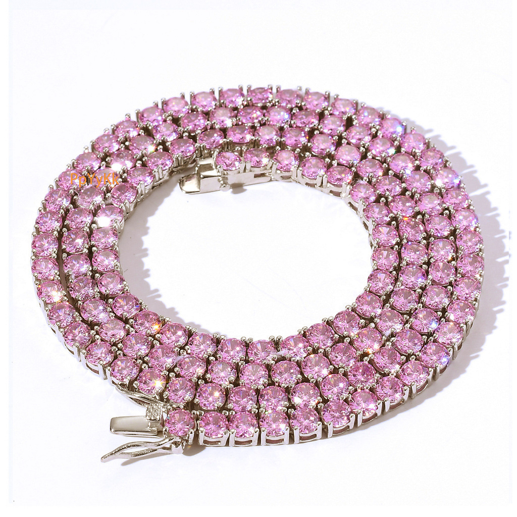 Luxury Jewelry Men's Hip Hop Tennis Chain 4mm Pink Diamond VVS Moissanite Necklace Tennis Chain Bling Bling Necklace Pass the diamond tester