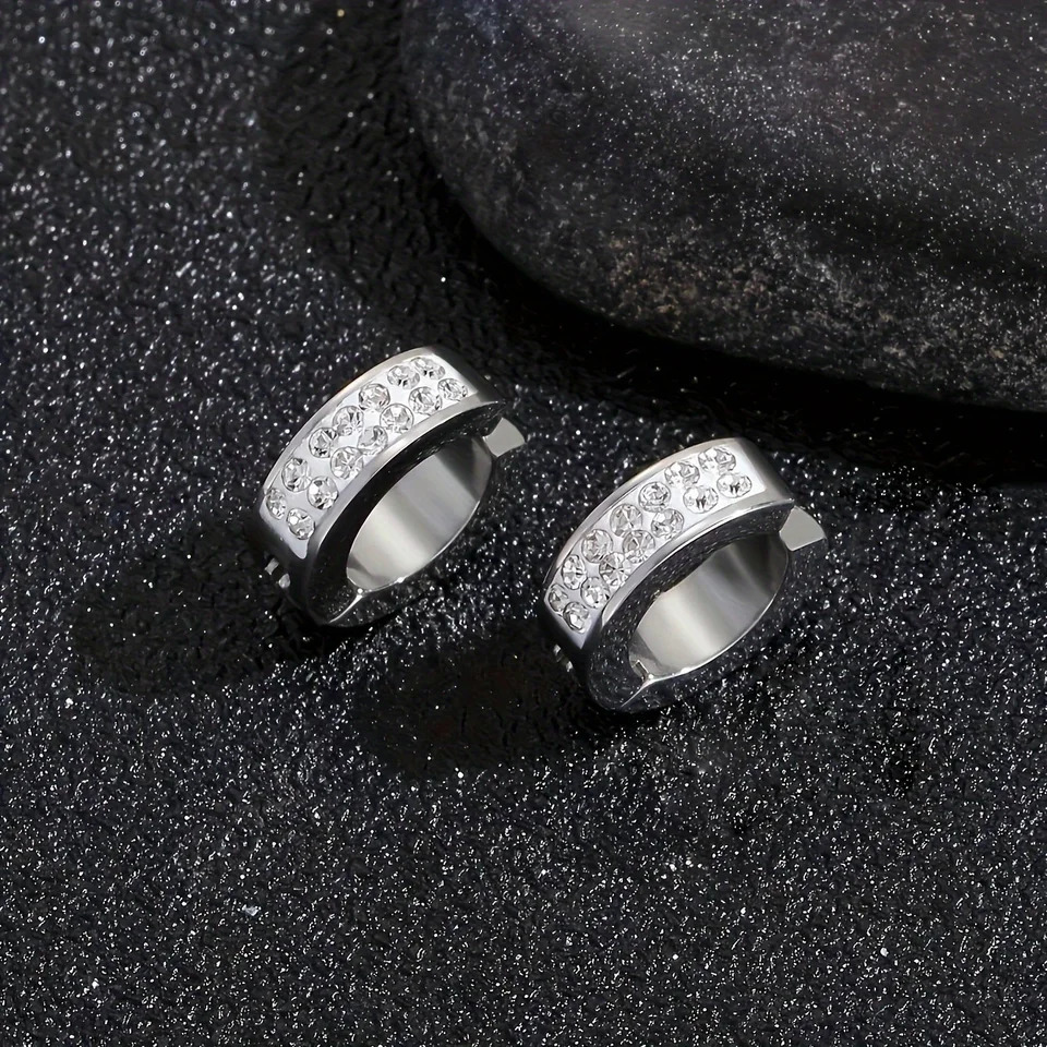 1pair Unisex Minimalist Punk Hip Hop Stainless Steel Ear Clips With Cubic Zirconia for Men Women Daily Wear Party Jewelry Gift 250624