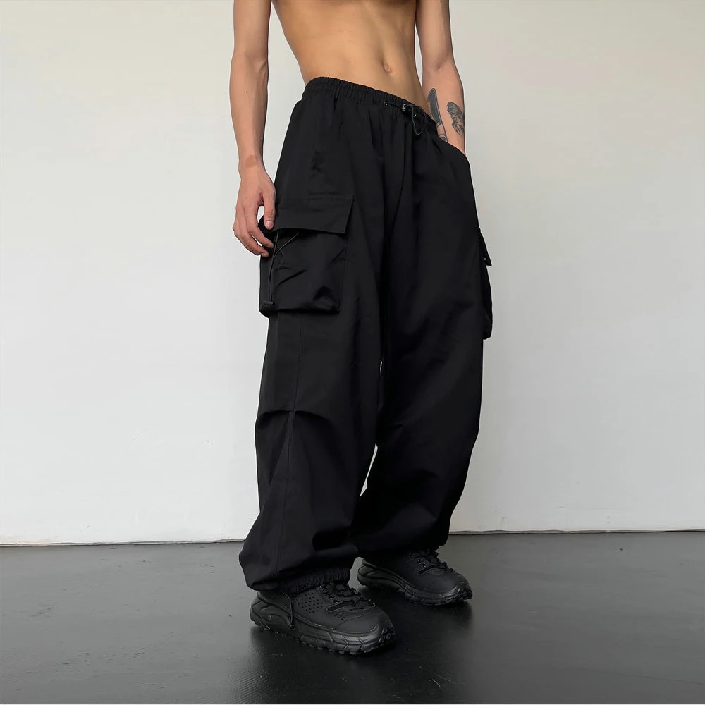 Spring Summer Fashion Casual Pans For Men Streetwear Solid Color Cargo Pants Elastic Waist Wide Leg Mens Joggers 250725