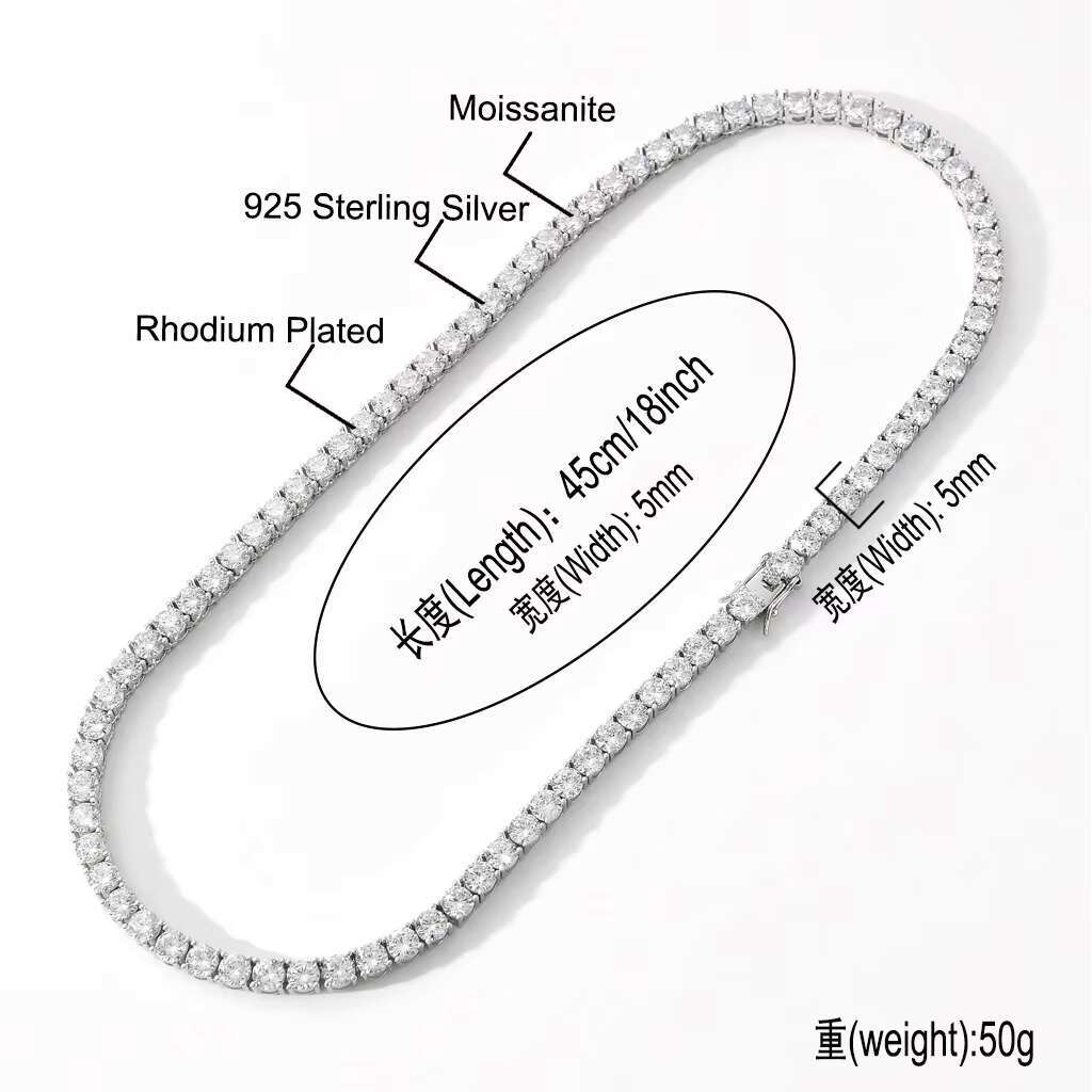 Hip Hop Jewelry Moissanite VVS Customized 3mm 4mm 5mm 6mm 925 Sterling Silver Tennis Chain Bracelet Necklace Hip Hop