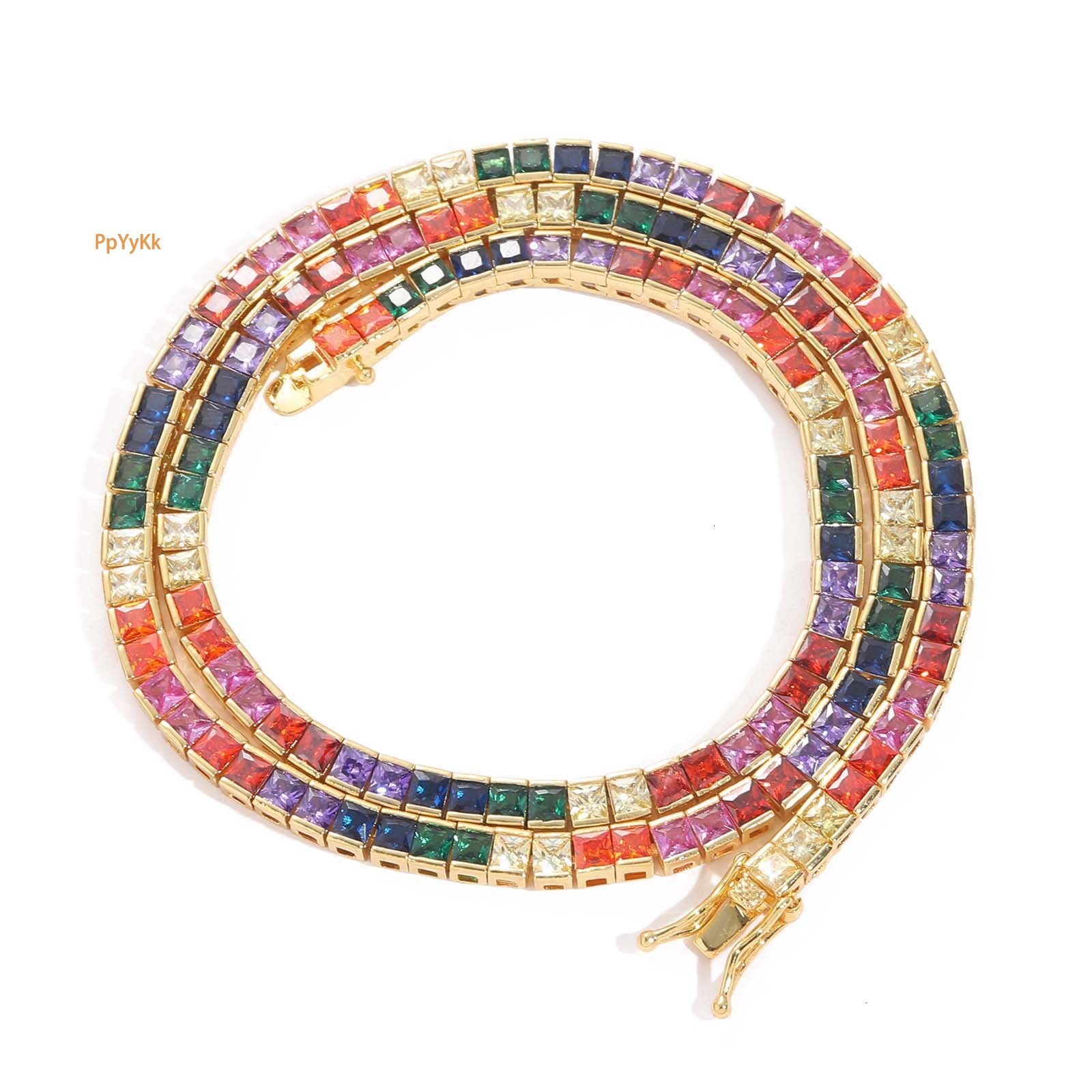 Luxury Jewelry Hip Hop Necklace 4mm Colorful Square Moissanite Tennis Chain Iced Out Men Hip Hop Accessory Pass the diamond tester