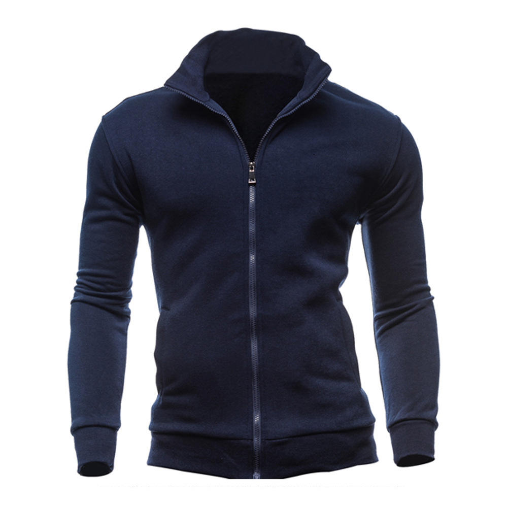 New Sports Hoodie with Zipper and Stand Collar, Men's Solid Color Cardigan