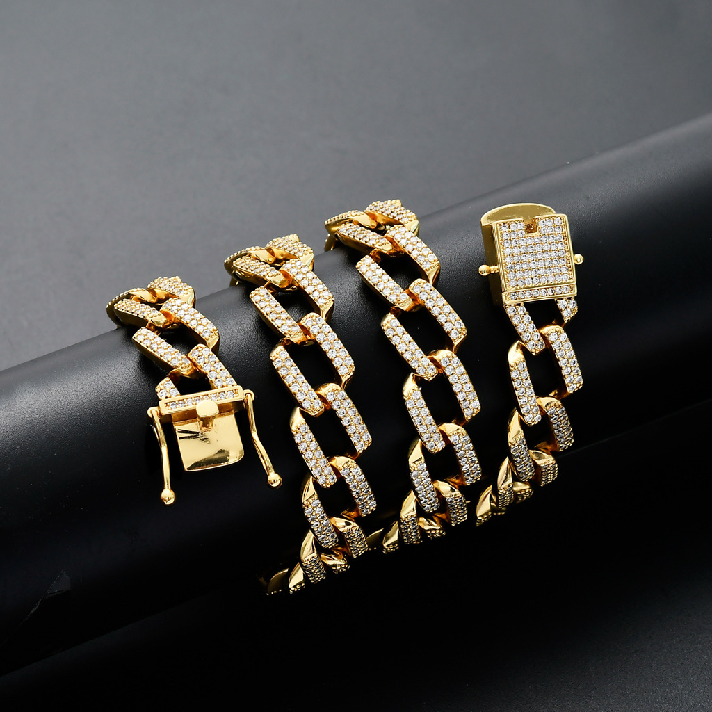 Bar Rhombus Miami Cuban Chain 14mm Fully Iced Moissanite Men Hiphop Luxury Necklace Pass the diamond tester