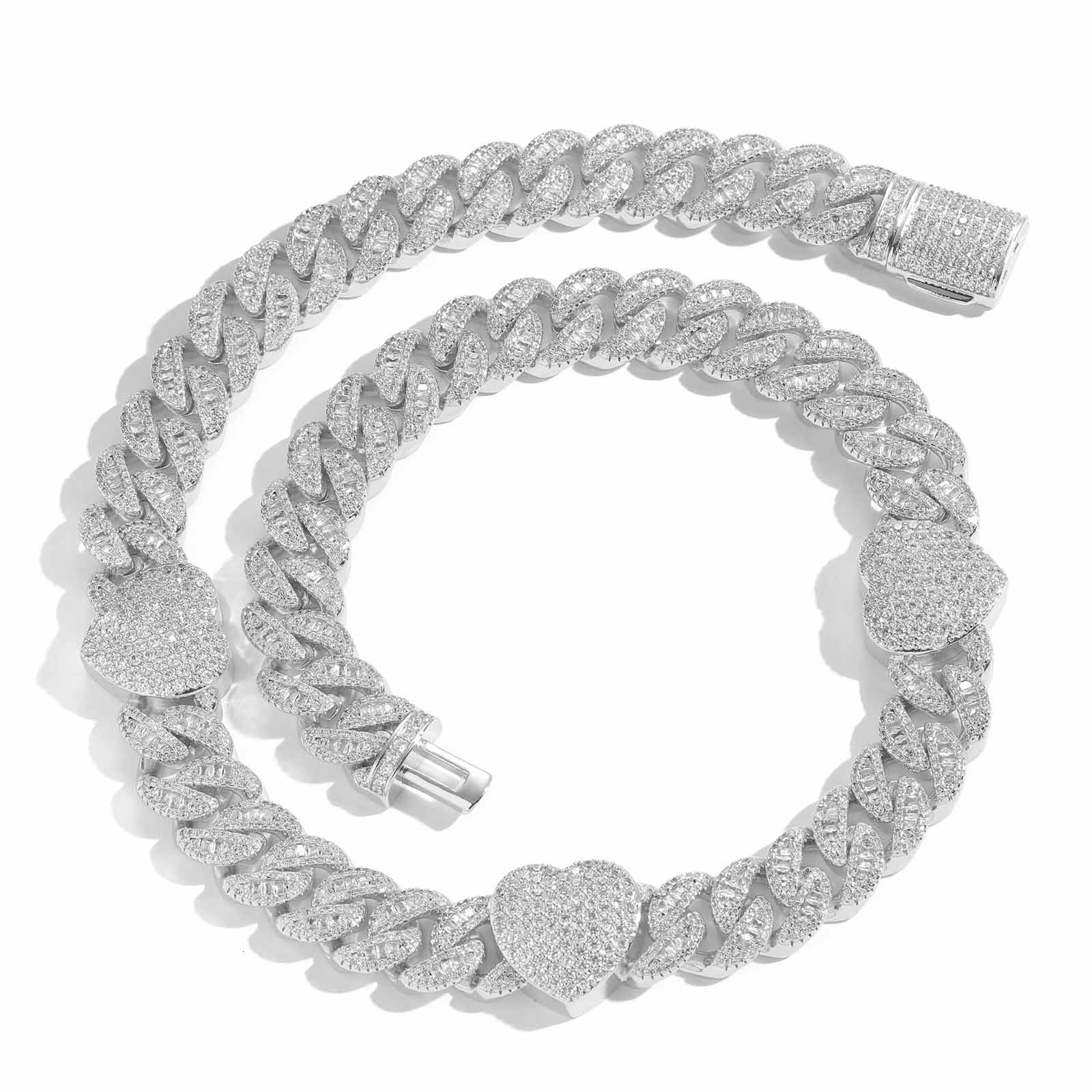 New 15mm Love Heart Cuban Link Chain Baguette VVS Moissanite Full Pave Trendy Men's Hiphop Luxury Bling Bling Necklace Pass the diamond tester