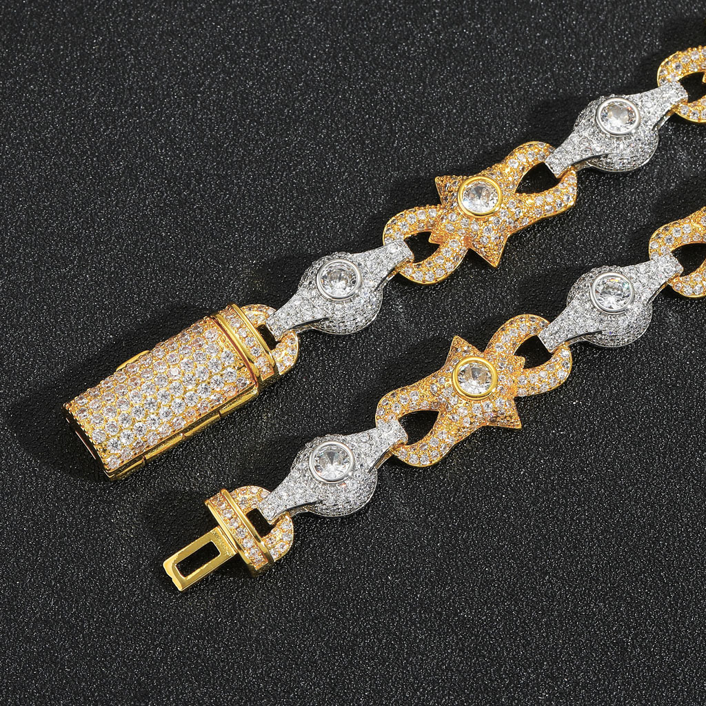 New Hip Hop 10mm Eye Cuban Chain Two Tone Moissanite Iced Out Unisex Accessory Pass the diamond tester