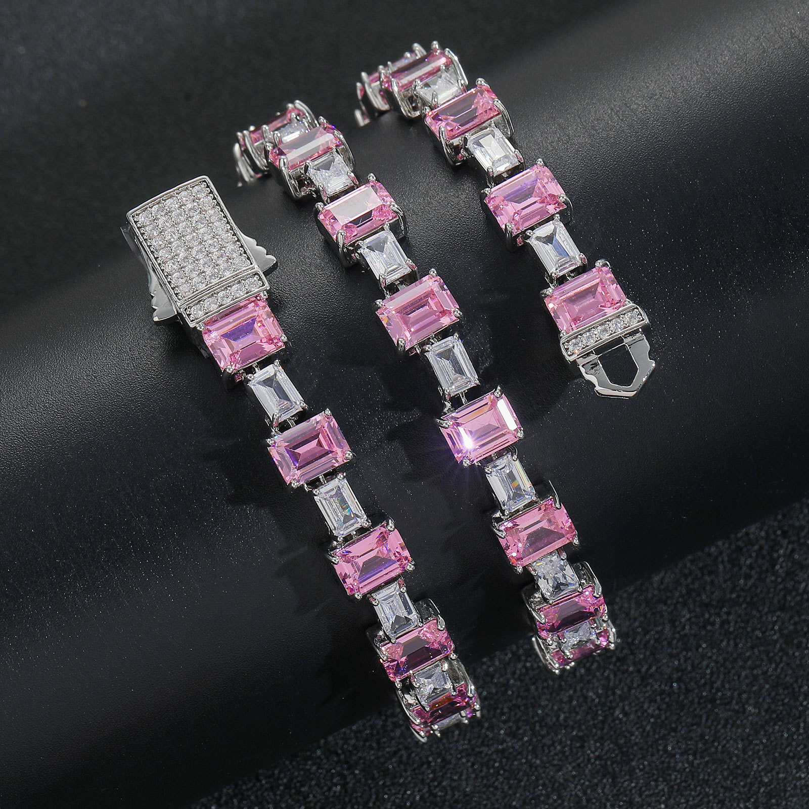 Pink Colorblock Moissanite Iced Out Simple Tennis Chain Personalized Hip Hop High Quality Choker Hip Hop Brand Necklace Pass the diamond tester
