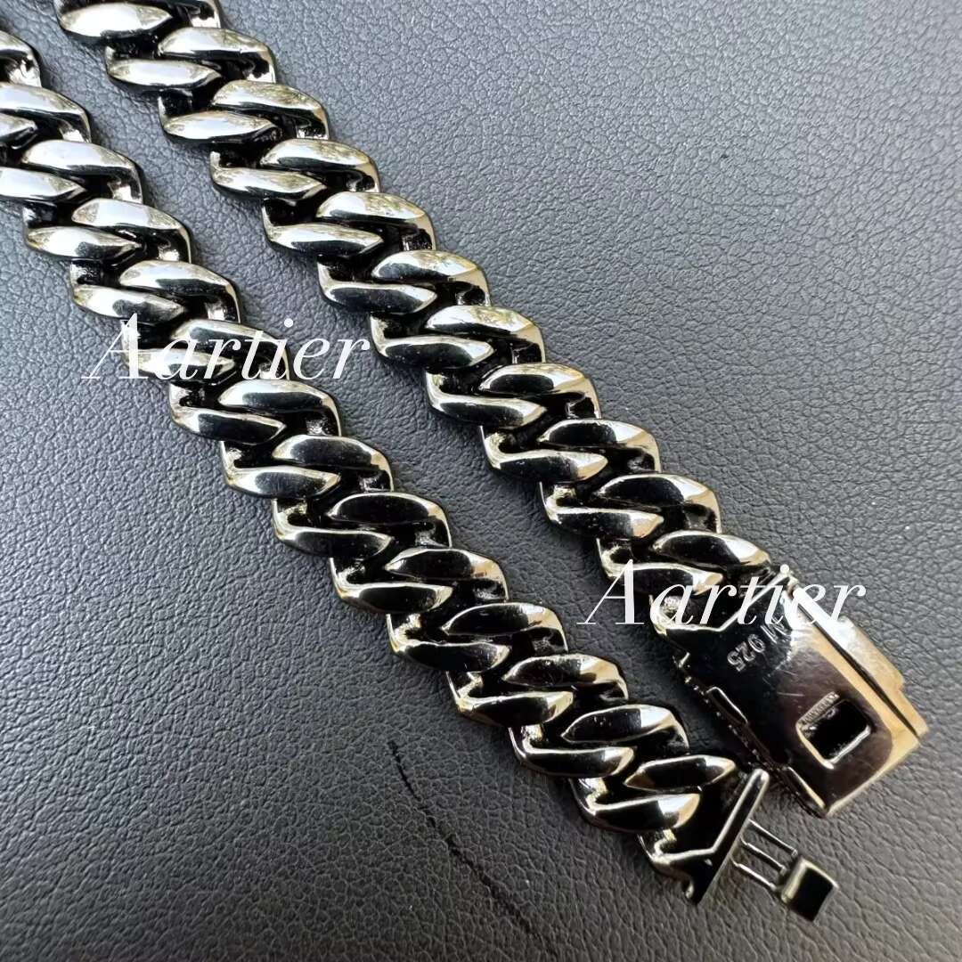 Pure Black Moissanite Miami Cuban Link Prong Chain Iced Hip-hop Necklace In 10KT Fine Gold For Unisex Wear in Occasion