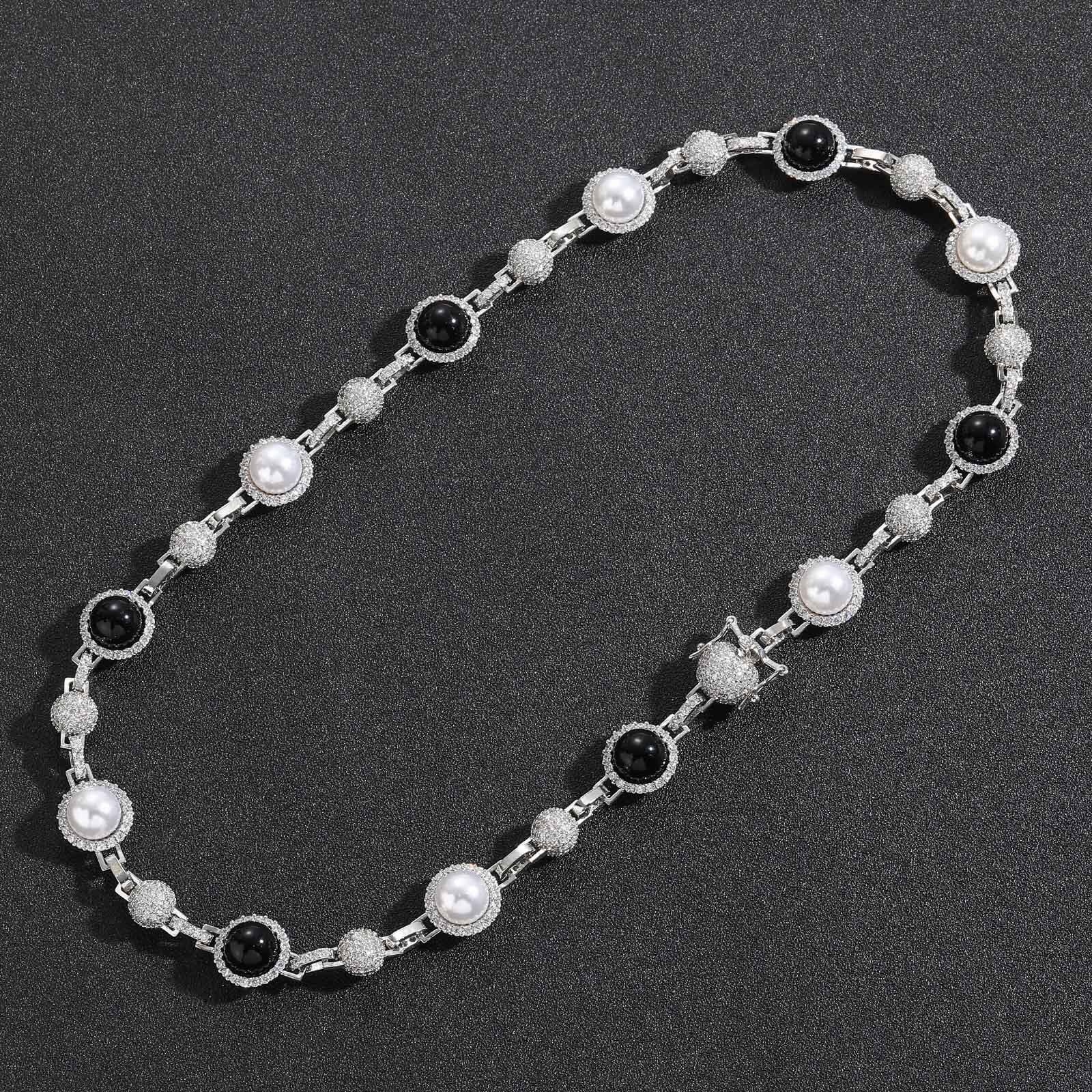 New Hip Hop Iced Out Black White Pearl Necklace Mens Trendy Layered Chain Accessory Bling Bling Necklace Pass the diamond tester