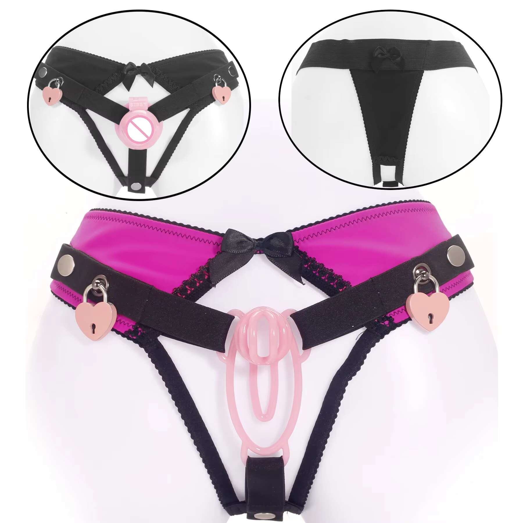 Sissy Training Lockable THONG Chastity Panties Anti-Falling Harness for Male Chastity Cage