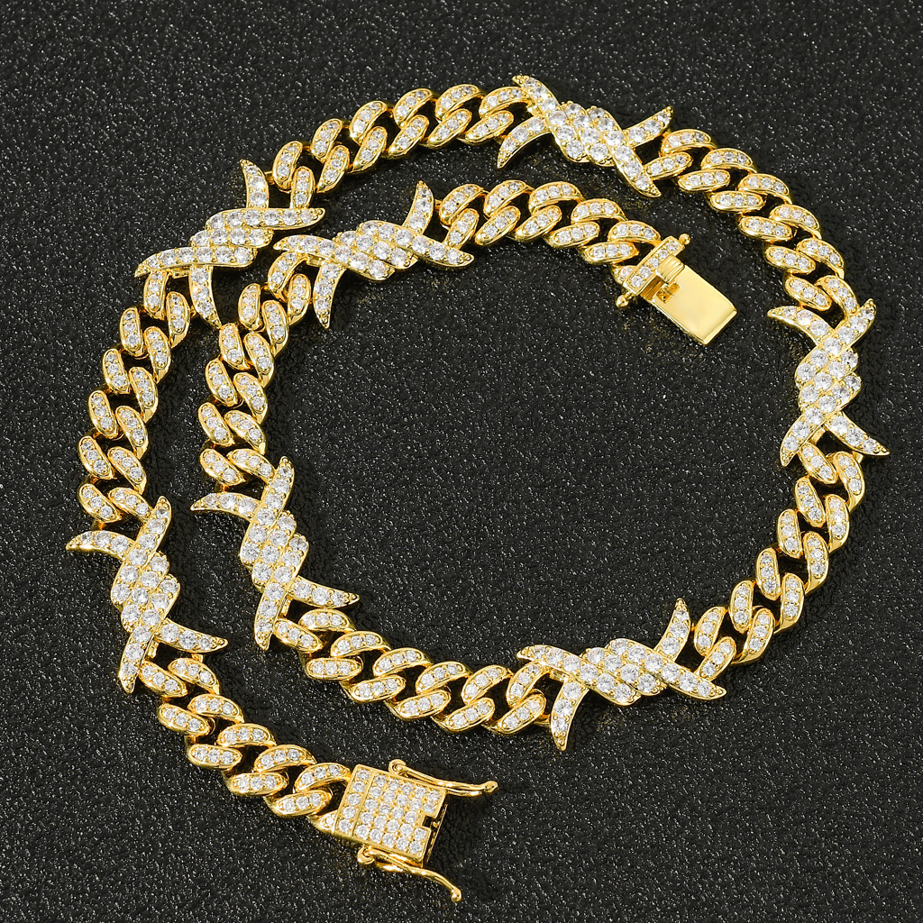 New Thorn Cuban Chain Unisex Couple Choker Hiphop Iced Out Moissanite Accessory Pass the diamond tester