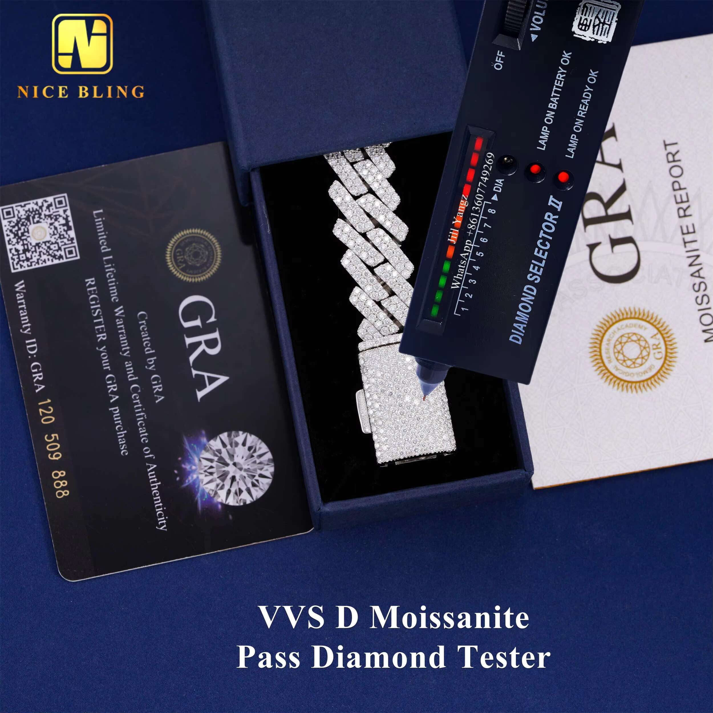 Wholesale 15mm Moissanite Chain Diamond Cuban Link Chain Necklace Fine Jewelry 18k Gold Plated Cuban Chain