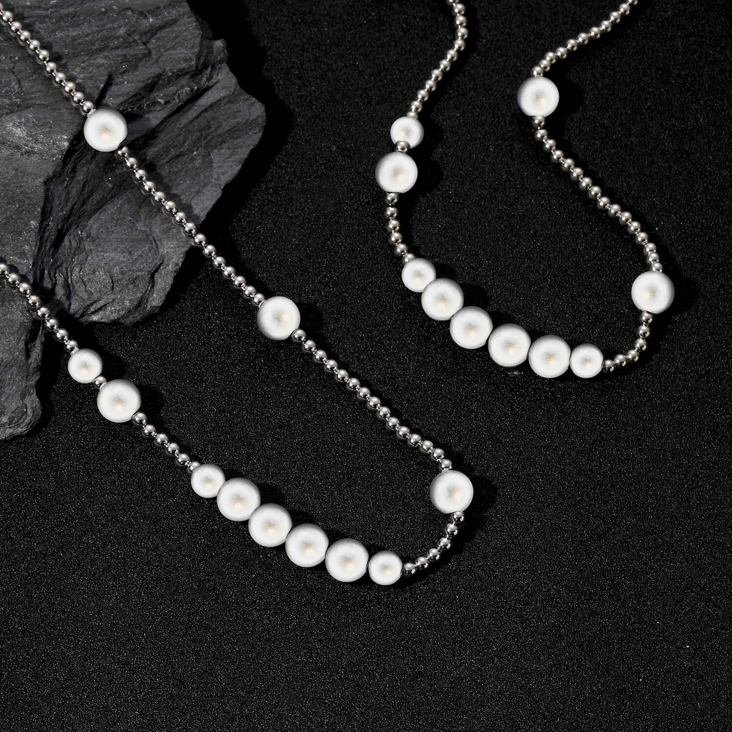 Hiphop Reflective Pearl Necklace Luxury Minimalist Stackable Unisex Choker Collarbone Chain Pass the diamond tester