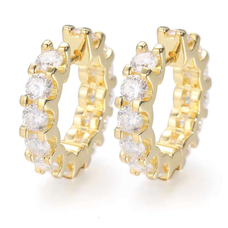 Socialite Style Full Diamond Earrings New 4MM Main Stone Light Luxury S925 Silver Hoop Versatile Fashion Moissanite