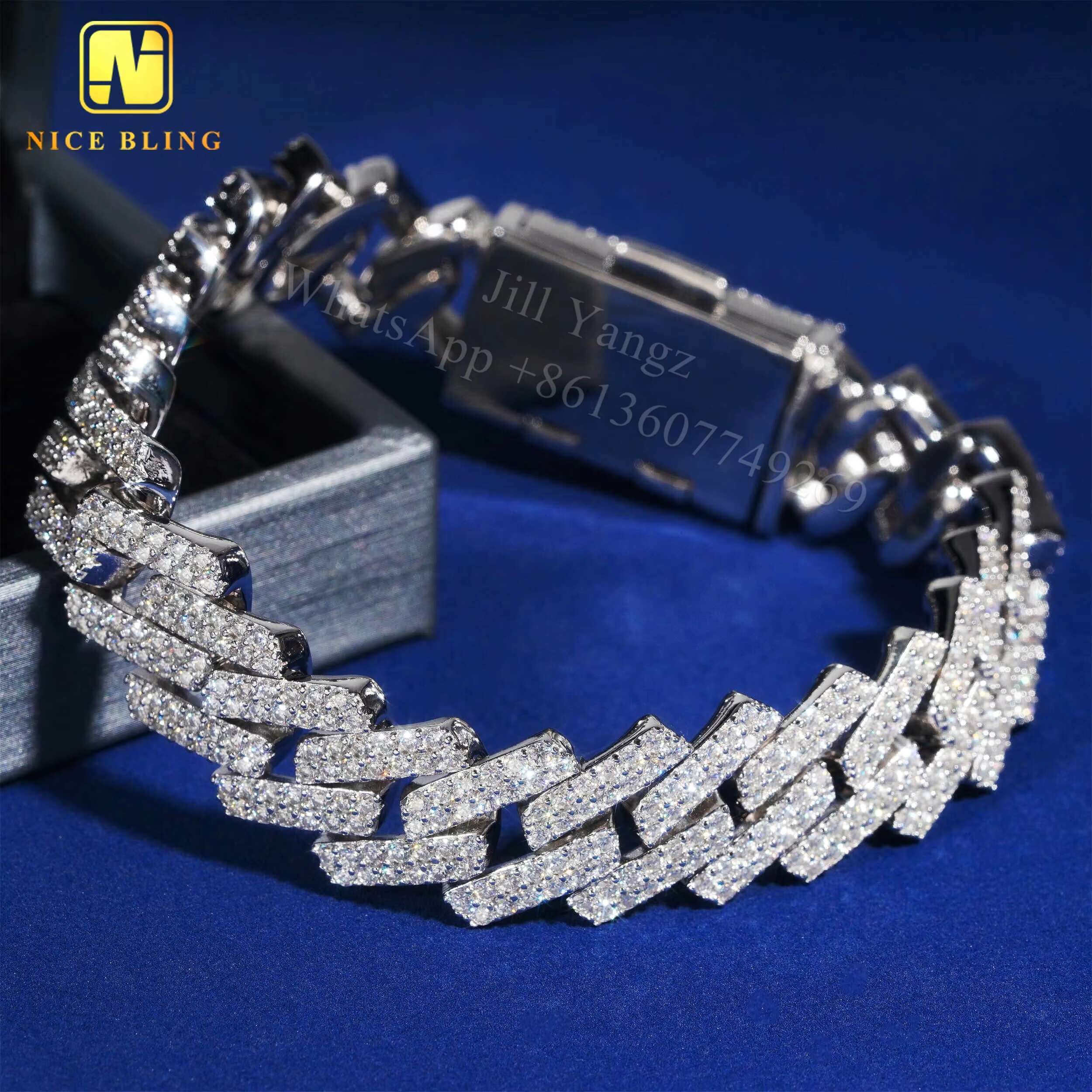 Wholesale 15mm Moissanite Chain Diamond Cuban Link Chain Necklace Fine Jewelry 18k Gold Plated Cuban Chain