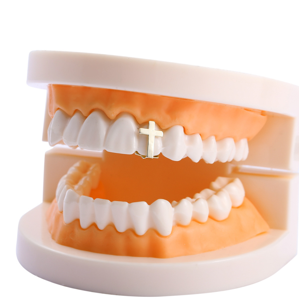 New Arrival 18K Gold Cross Single Tooth Grillz Luxury High Quality Rapper Hip Hop Accessory