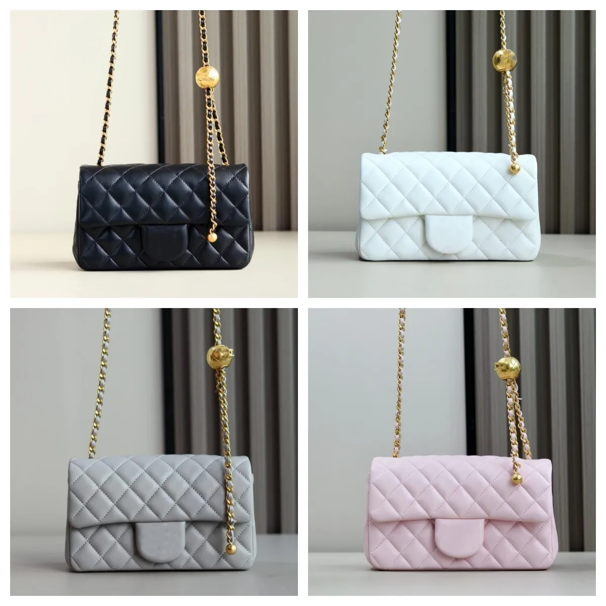 Luxuries Designers shoulder bag leather women's luxury handbag gold all steel small gold ball chain fashionable shoulder leather handbag chain fashionable