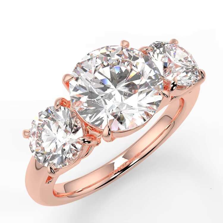 14K Solid Gold Moissanite 3 Stones Wedding Ring Rose Gold Girls Rings Jewelry Luxury Diamond Rings