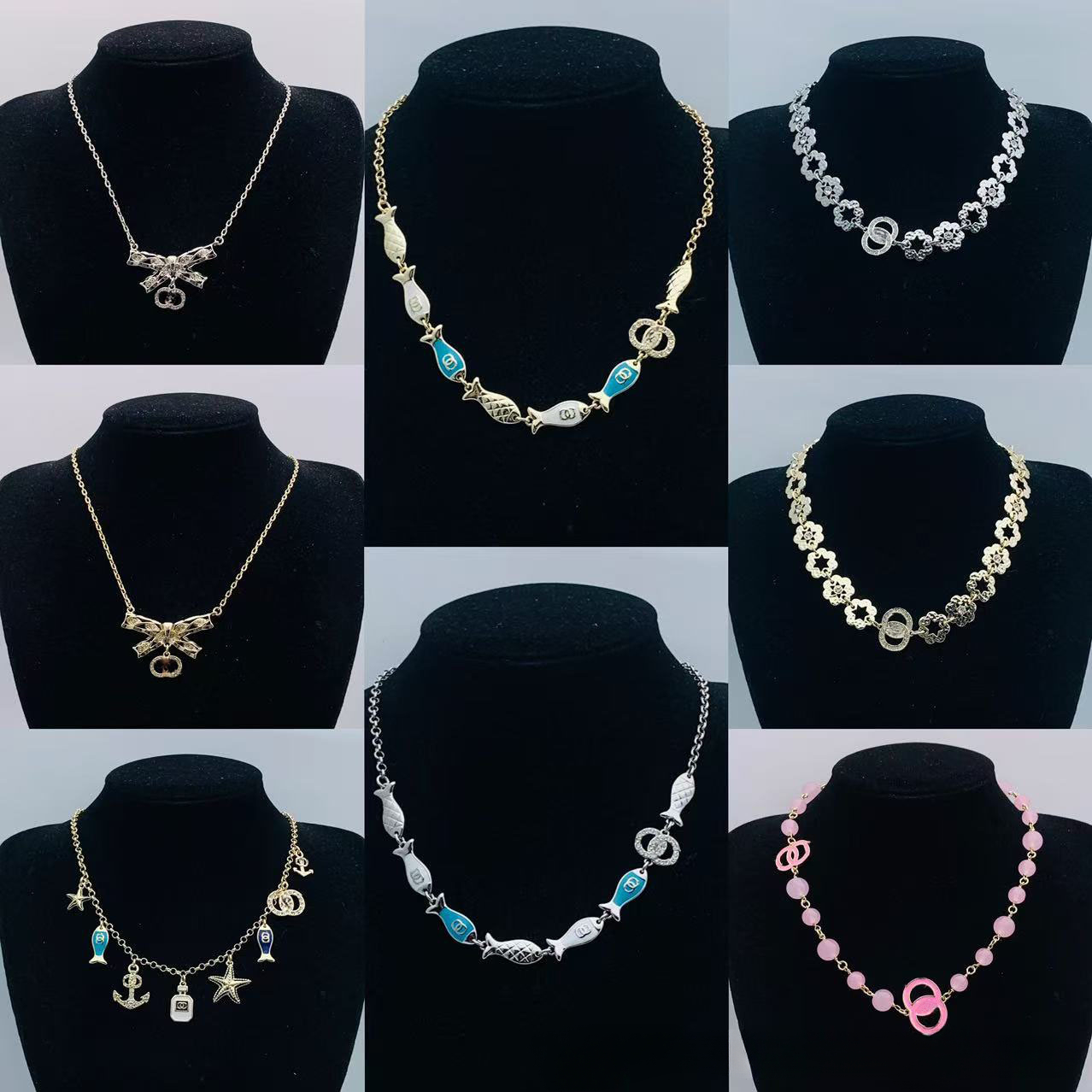Designer Fashion Pendant Choker Necklaces Classic Gold Plated Bracelet Chain Necklace Brass Women Party Jewelry Gift