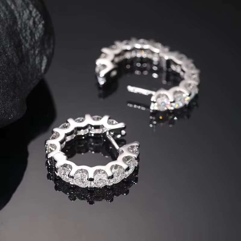 Socialite Style Full Diamond Earrings New 4MM Main Stone Light Luxury S925 Silver Hoop Versatile Fashion Moissanite